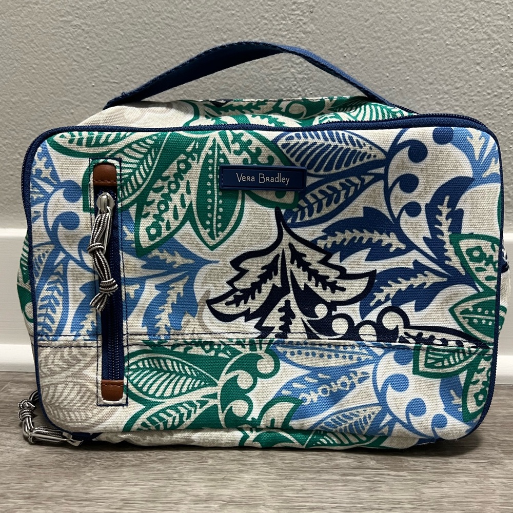 Vera Bradley Green and Blue Leaf Pattern Cosmetic/Organizer Bag
